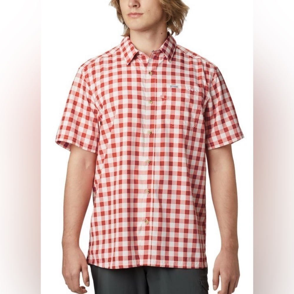 Columbia Mens PFG Red Gingham Mens SPF Shirt